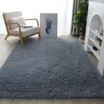 Tapis de Salon Shaggy 160 x 200cm en Peluche Gris Fibre de Polypropylène Souple Tapis Antidérapante - Groofoo