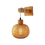 Retro Vägglampa Vävd Rattan Trä Vägglampa Vardagsrum Sänglampa Vintage Sovrum Dekoration Ljus