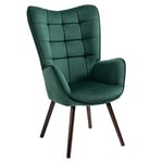 MEUBLE COSY Fauteuil Salon Scandinave Confortable Chaise de Coiffeuse Canapé pour Chambre Salle à Manger Bureau Allaitement avec Assise Épais Accoudoirs Rembourés en Velours Pieds Bois Massif, Vert