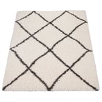 Paco Home - Tapis Shaggy Tapis De Salon Poil Long Motif Scandinave Blanc Cassé Gris 160x230 cm