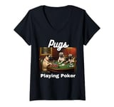 Womens Dogs Playing Poker Pugs Pug Dog V-Neck T-Shirt