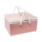 Korbond Panier à Couture Double Couvercle Pois Rose 17x24x31cm