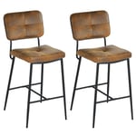 MEUBLE COSY Lot de 2 Tabouret de Bar Vintage avec Dossier et Repose-Pieds, Siège Rembourrés de 69 cm de Haut, Chaises Hautes en Suédine Cadre en métal, Style Industriel, Marron