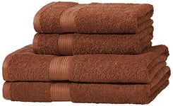 Amazon Basics Lot de 4 serviettes 100 % coton pour salle de bain, résistantes à la décoloration, douces et absorbantes, 2 corps et 2 mains draps, marron (Acorn)