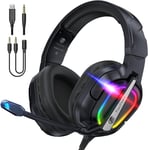 ¿2024 Nouveau¿FC-200 Casque de Jeu Pliable pour PS4/PS5/PC/Xbox/Nintendo Switch, Casque PS5 avec Micro ENC, Casque de Jeu 3,5 mm avec lumière RGB - RGB Noir