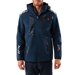 Geographical Norway ROYAUTE MEN - Veste Softshell Homme Impermeable - Manteau À Capuche Outdoor - Blouson Coupe Vent Tactique Resistant Hiver - Activites En Exterieur (Marine/Noir L)