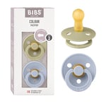 BIBS Colour Soother 2-Pack, BPA Free Dummy Pacifier, Round Nipple. Natural Rubber Latex, Made in Denmark. 6-18 Months (Pack of 2), Khaki/Dusty Blue