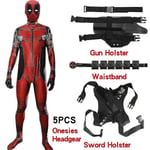 Deadpool-dräkt Cosplay Barn Vuxen Kostym Anime Superhjälte Cosplay Dödsväktare Anime Vuxen Service Leotard Hattar Tillbehör Anime-WELLNGS 5 PCS 140