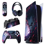 playvital Evil Clown Full Set Skin Decal for PS5 Console Disc Edition, Sticker Vinyl Decal Cover for PS5 Controller & Charging Station & Headset & Media Remote