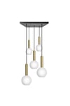 Sleek Cylinder Opal Glass Globe 5 Wire Square Cluster Lights, 7 inch, White, Brass holder