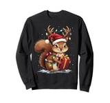 Funny Christmas Squirrel Lights Reindeer Antlers Christmas Sweatshirt