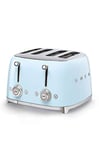 Smeg, Grille-pain 4 Tranches TSF03PBEU, 4 Fentes 36 mm, 6 Niveaux de Brunissage, Fonction Chauffage, Décongélation et Bagel, Éjection Automatique du Pain, 2 Ramasse Miettes, 2000 W, Bleu Clair Pastel