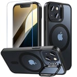 OWKEY Coque pour iPhone 13/12 Mini avec Béquille Intégrée,Compatible avec MagSafe, Housse Militaire avec Protection Écran, Étui Magnétique Antichoc, Résistant Rayures, Translucide Noir