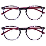 OPULIZE Met Lunettes Anti-Lumière Bleue Pack de 2 Montures Rondes et Mincess Charnières à Ressort Améliore le Sommeil Jeux Ordinateur Écailles de Tortue Violet Hommes Femmes BB60-5 +0.00