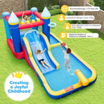 6-in-1 Inflatable Water Slide Park with Slide 2 Splash Pools Water Cannon