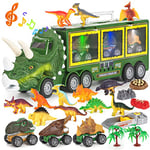 DINORUN Dinosaure Jouet Camion de Transporteur Jouet avec Lumière et Son, Mini Figurine Dinosaure et Voiture Dinosaure pour Enfant 3 4 5 Ans