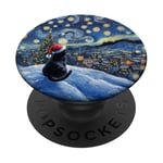 Black Cat Lover Van Gogh Starry Night Christmas PopSockets Adhesive PopGrip