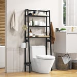 Meuble WC au-Dessus des Toilettes Barre Inferieure Reglable Porte-Papier Toilette Etagere de Rangement a 3 Niveaux Noir