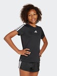 adidas Junior Girls Train Essentials 3 Stripe T-Shirt - Black, Black, Size 14-15 Years