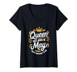 Womens A Queen Was Born In May Happy Birthday To Me V-Neck T-Shirt