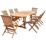 Salon de jardin Teck massif 8 à 10 personnes - Table ovale + 8 chaises Kajang