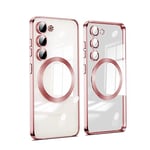 Vomubao Coque magnétique pour Samsung S23 Plus Compatible avec MagSafe, Anti-éclats Transparent Étui de téléphone magnétique pour Samsung S23 Plus avec protection appareil photo - Rose