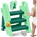 KIDIZ® Tabouret pour enfants Escabeau pliable à 3 marches Tour d'apprentissage pliable de 18 mois à 6 ans Robuste Tabouret sûr et stable Vert menthe