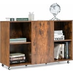 Support Imprimante Roulant, Caisson Bureau Mobile sur 6 Roues, 6 Compartiments avec Porte, Meuble de Rangement Buffet pour Maison, Bureau, 110 x 40 x