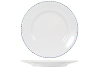 Assiette En Porcelaine Astrid Piano 26 Cm, Blanche Avec Bord Bleu