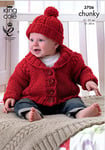 King Cole Baby Chunky Knitting Pattern Cable Jacket Blanket & Hat (3706), Various Sizes