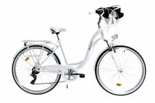 Damcykel Davi Maria med flätad korg, aluminium, 7 växlar, 28" hjul, höjd 160-185 cm, Vit