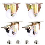 2 inch 50mm Swivel Casters White,Set of 4 Nylon Furniture Caster,360° Top Plate,Ball Bearing,Dual Locking,Load Capacity 500kg,with Screws and Washer,for Trolley,Cabinet(Brake+Universal)