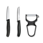 Victorinox Swiss Classic Set 3 Couteaux d'Office avec Éplucheur, Couteau de Cuisine pour Fruit et Légumes, Acier Inoxydable, Compatible Lave-Vaisselle, Noir
