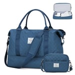 Sac de Voyage Femme Weekend Sac de Sport Gym Grand Taille Sac Cabine Avion Travel Duffel Bag avec Compartiment Chaussure y Poche Humide,Sac Polochon Bagage a Main Carry on Bag Sac Maternité,Indigo