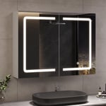 Frhnenha - Armoire Miroir de Salle de Bain avec Éclairage led et Prise, Armoire Miroir avec Étagères Réglables, Blanc, 80x16x60 cm