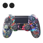 Skal för Sony PlayStation 4 Pro Slim PS4 Anti-Slip Silikon Skin Cover - Flower Skull