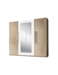 Armoire 4 portes avec miroirs couleur chêne et blanc - IRINA