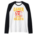 Funny Gamer till death Skeleton Hand Anatomy Humor Raglan Baseball Tee