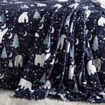 Fusion - Couverture Polaire de Noël Bleu Marine (120 x 150 cm) - Jeté de Noël en Polaire Confortable et Doux - Couverture Ours Polaire - Couverture Polaire Bleue pour Noël - Literie de Noël