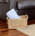 Kitchen Log Fireplace Wicker Storage Basket With Handles Xmas Empty Hamper Basket White,Large 45 x 35 x 20 cm