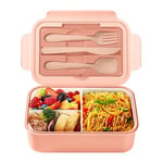 Diboniur Boîte à déjeuner, boîte à lunch avec couverts, 1400 ml Schiscetta déjeuner Bento Box avec 3 compartiments pour salle à manger, bureau micro-ondes (rose)