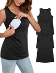 Womens Postpartum Breastfeeding Tank Tops Maternity Nursing Shirt Pregnency Sleeveless Tees, Black, XXL