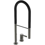 Ideal Standard - Goût, Mitigeur monocommande professionnel pour évier de cuisine à deux trous, Bouche haute tubulaire avec douchette pivotante et amovible, Magnetic Grey