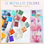 12-färgs metallisk akvarellfärg pigment transparent underpaket set 243792