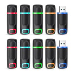 Vansuny 64GB USB Stick 10 Pack USB Memory Sticks Bulk USB 2.0 Flash Drive Cap Design Thumb Drives(5 Mixed Colors, 64GB)