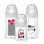 DODIE Kit Naissance - 3 Biberons Anti-Colique Sensation+ en Verre (1x150 mL; 2x270 mL) - Tétine Plate - Sans BPA – City