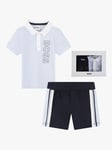 BOSS Baby Logo Polo Shirt & Shorts Set, White/Navy