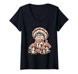 Womens Daruma Doll Japan Cottagecore Aesthetic Mushroom Hat V-Neck T-Shirt