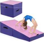 FANTASK Tapis de gymnastique 2 en 1 incliné avec poignée de transport - Tapis de sol souple pliable - Tapis de gymnastique pour la maison, la gym, le sport - Tapis de fitness pour enfants