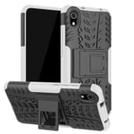 HAOTIAN Case for Xiaomi Redmi 9AT / Redmi 9A Case, Rugged TPU/PC Double Layer Hybrid Armor Cover, Anti-Scratch PC Back Panel + Shockproof TPU Inner Protective + Foldable Holder. White